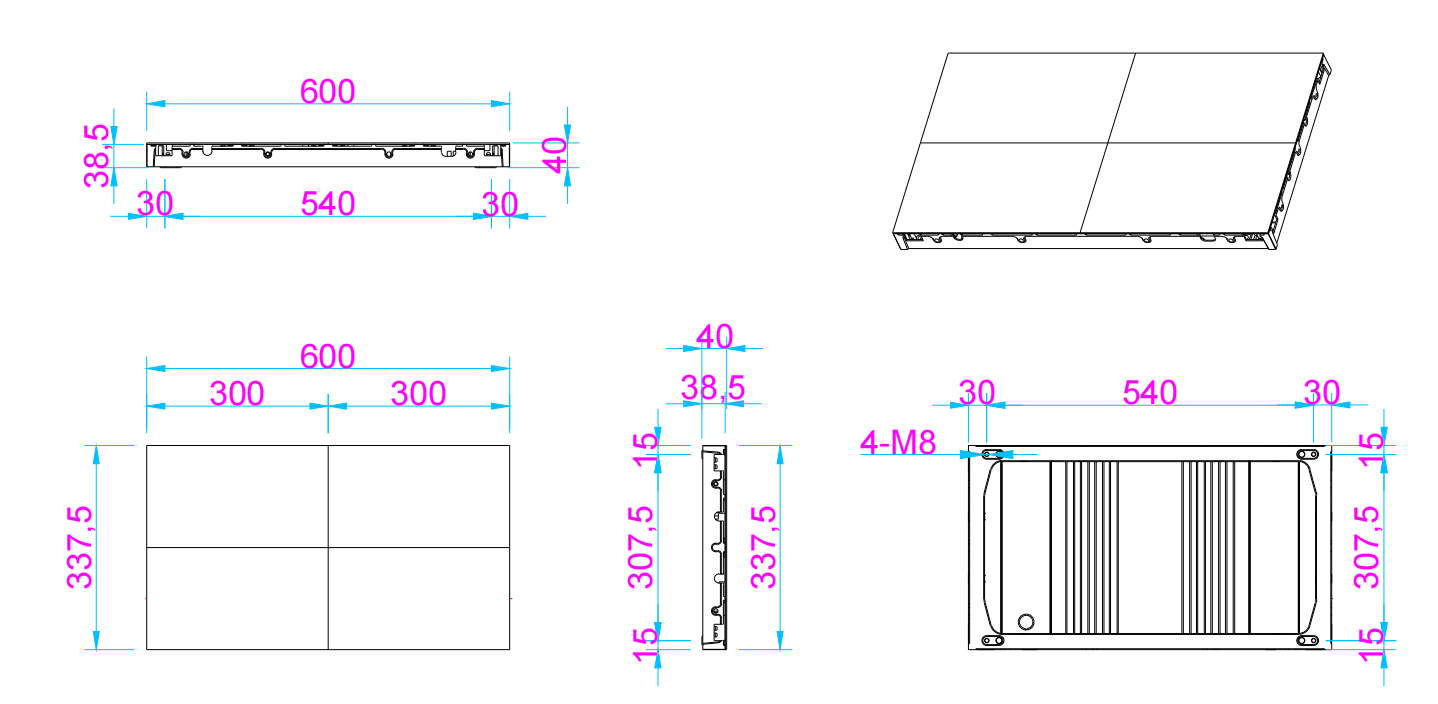 RDL-FPP-1.2 COB product drawing, 600×337.5×40mm cabinet